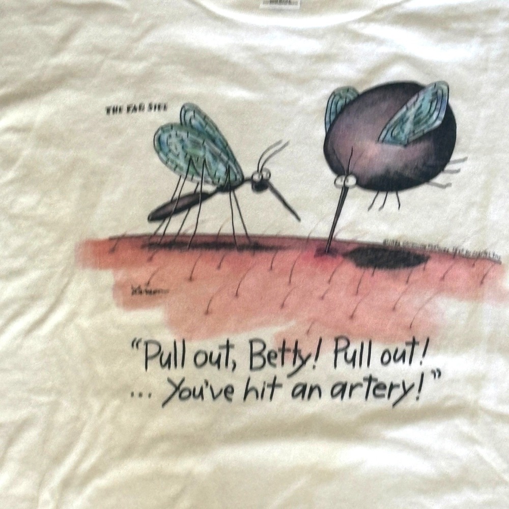 Vintage The Far Side Mosquito XL T-Shirt Single Stitch 90s Larson White